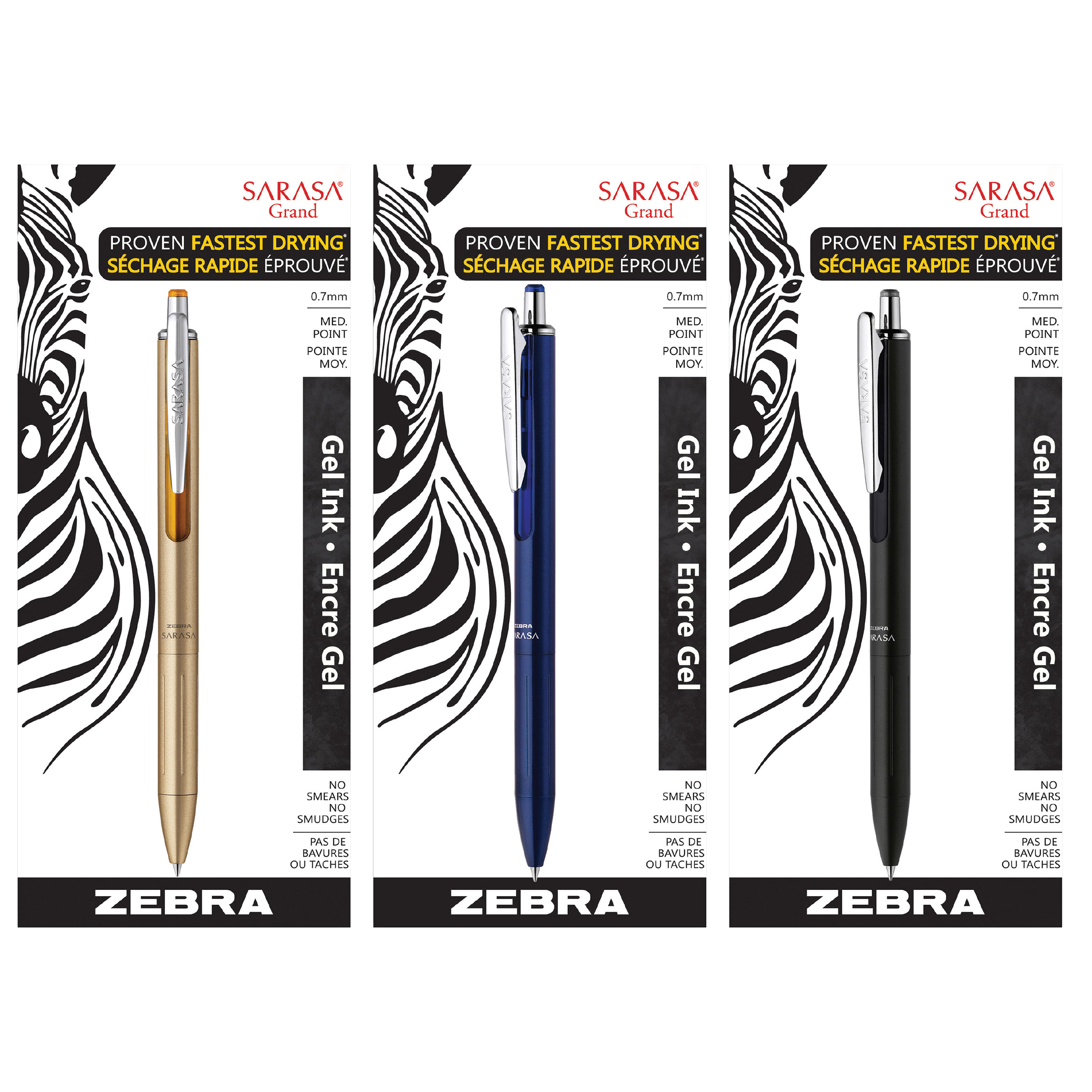 Zebra Sarasa Grand Assorted Gel Retractable Pens, 3count